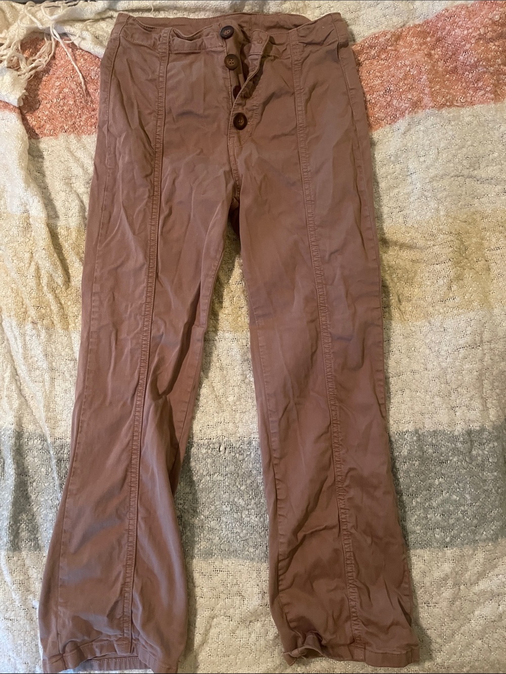 Free People Ankle Crop Button-Front Pants in Dusty Rose